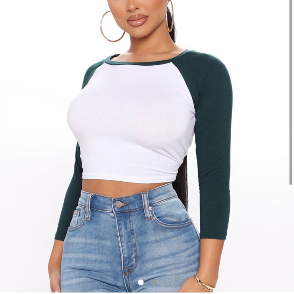 Fashion nova Green and White baseball Tee
